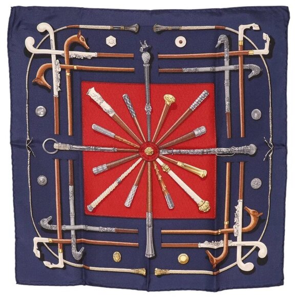 AUTHENTICITY GUARANTEED HERMES Carree scarf Navy blue silk Women - Picture 1 of 7